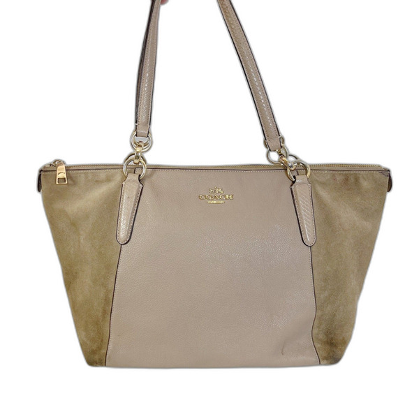 Coach Ava Tote in Taupe Leather and Suede Mixed Fabric Shoulder Bag Purse - Picture 1 of 12